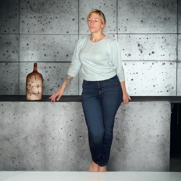 Vintage Blue Angora & Silk Sweater size Large Puff Sleeves - Picture 2 of 5